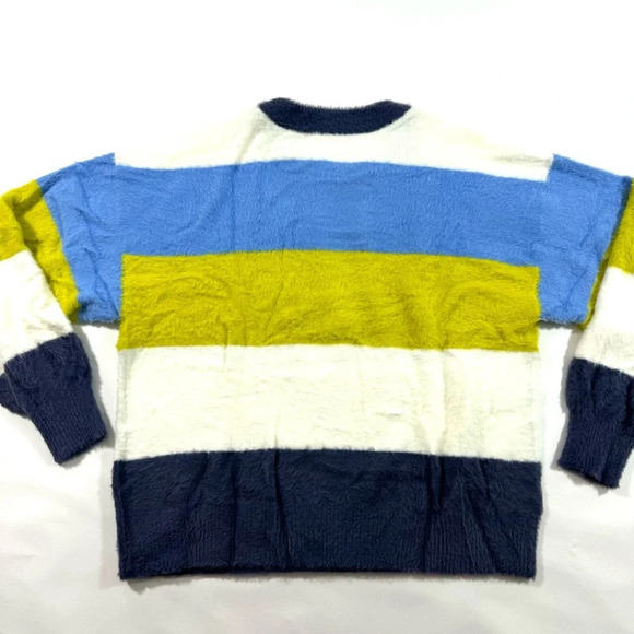 NWOT Aerie Flurry Crewneck Striped Sweater Blue Yellow - Picture 3 of 8